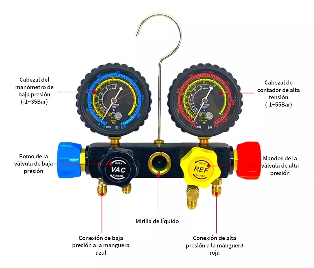FIXITFAST 4cfm 1/3hp Bomba De Vacío + Manómetro R134a/r22/r410a/r404a Para refrigeración hvac carga y mantenimiento, sin aceite,juego de manómetros de colector de 4 vías