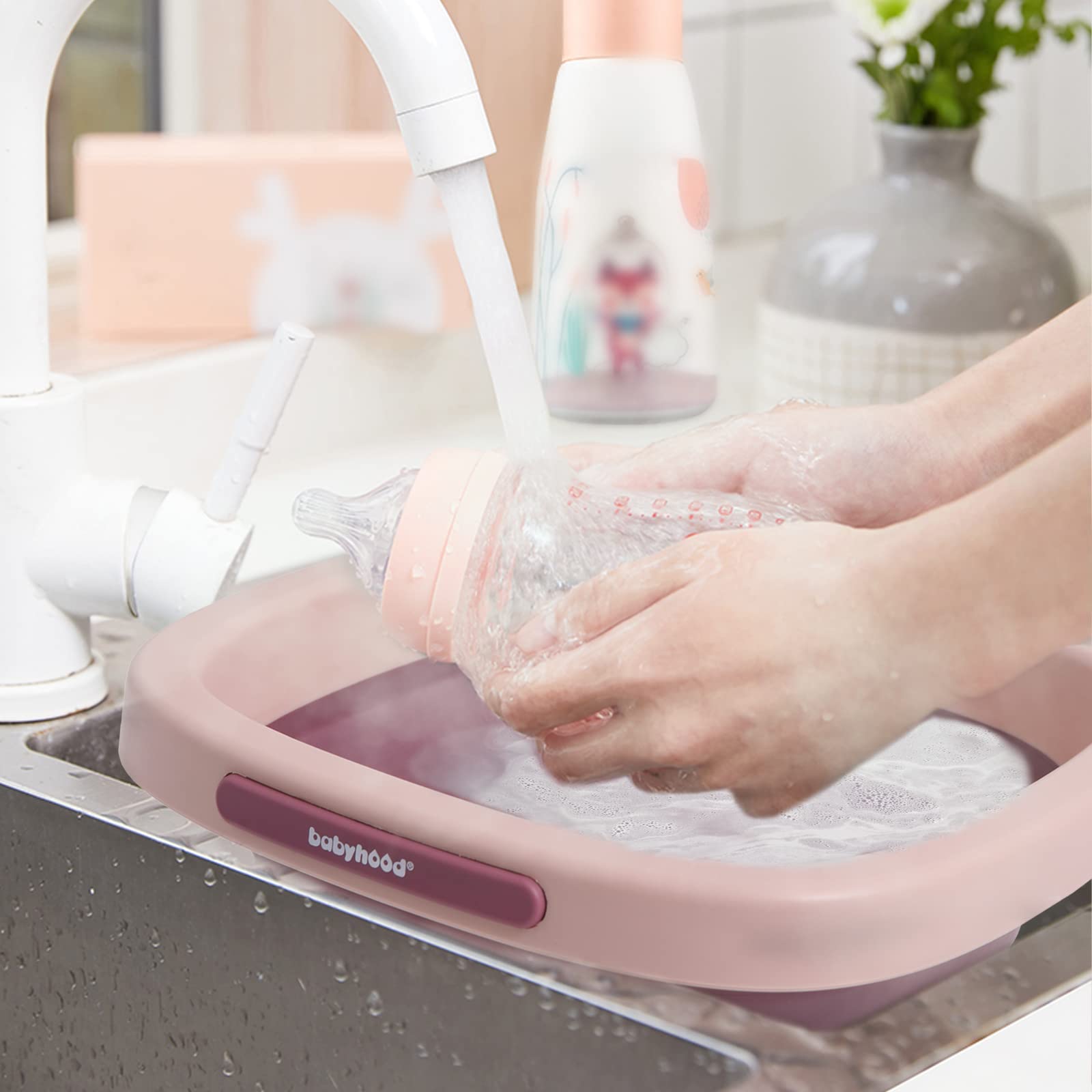Babyhood Lavabo plegable multiusos para niños y bebés, ligero, portátil, plegable, para lavar biberones y piezas de pecho y hogar, cocina, uso al aire libre, camping 2021 rosa BH721