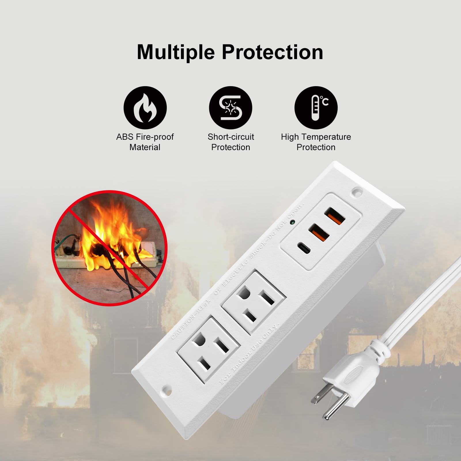 4 LEAF Regleta Multicontacto Escritorio USB C 20W PD Carga Rápida, Tira de Alimentación Empotrable Tipo C 2 Contactos 3 USB Muebles Outlet para Mesa Sofá Console Cajon Encimera 2 Metros Blanco