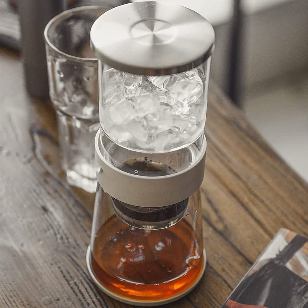 BLARYETI - Cafetera para goteo de hielo, 14 onzas, café frío, gotero suave, lento, frío, gotero, concentrado, con flujo de agua ajustable, filtro de acero inoxidable