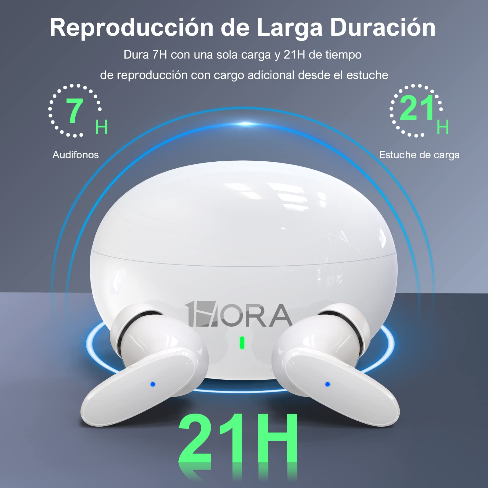 Audífonos Inalámbricos 1 Hora Bluetooth Blanco con Micrófono y Estuche de Carga USB C Deportivos In-Ear Compatibles con Xiaomi Samsung Huawei