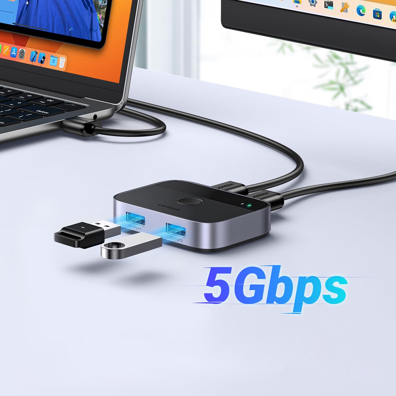 UGREEN Conmutador USB 3.0 2 Entradas 2 Salidas, Conmutador USB 2 Computadoras Compartir Teclado y Ratón Impresora Escáner Cámara Web, Divisor de Impresora para 2 Computadoras