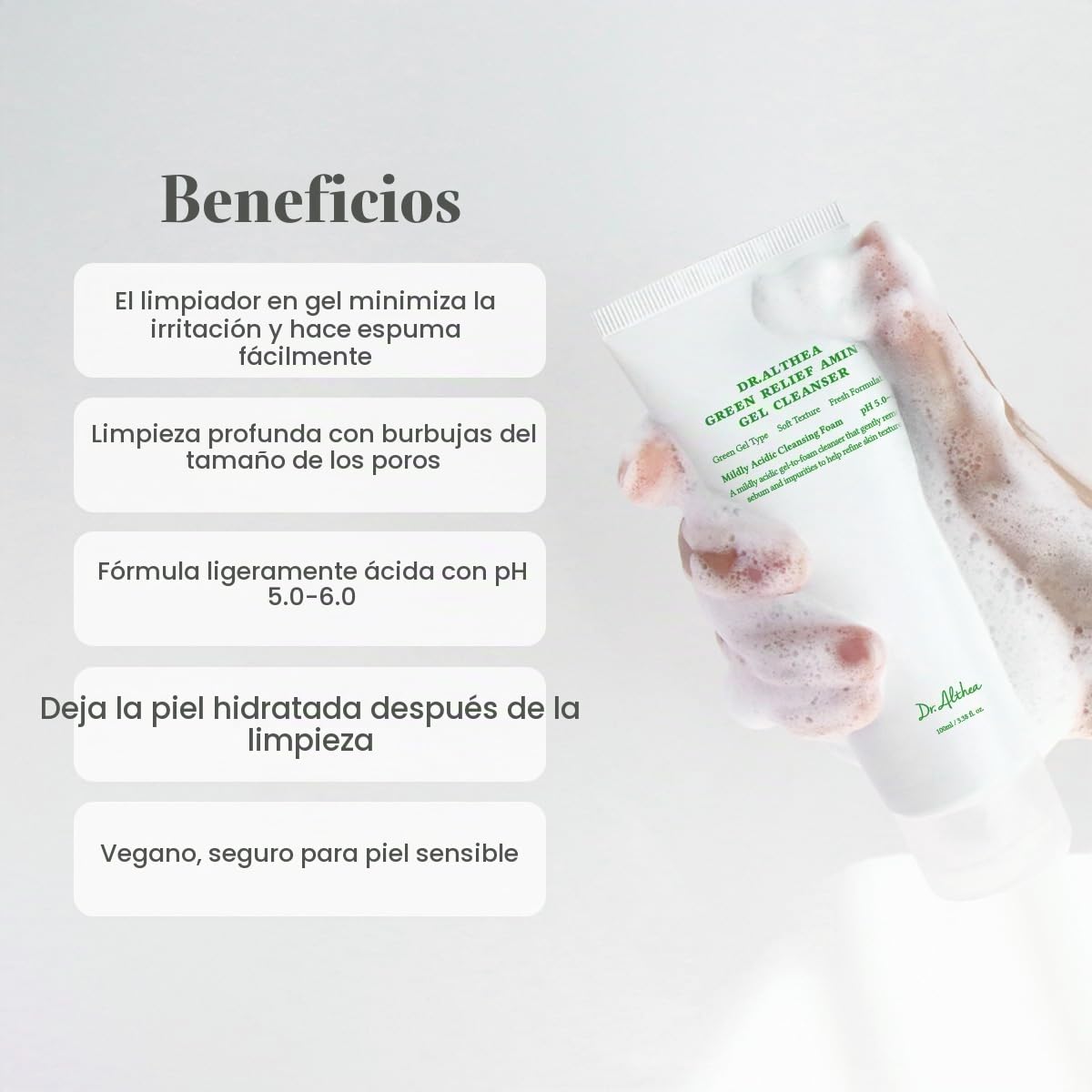 Dr.Althea Green Relief Amino Gel Cleanser | Lightweight & Hydrating Makeup Remover | Daily Face Wash with Hyaluronic Acid | Korean Vegan Skincare for All Skin Types | 3.38 Fl Oz