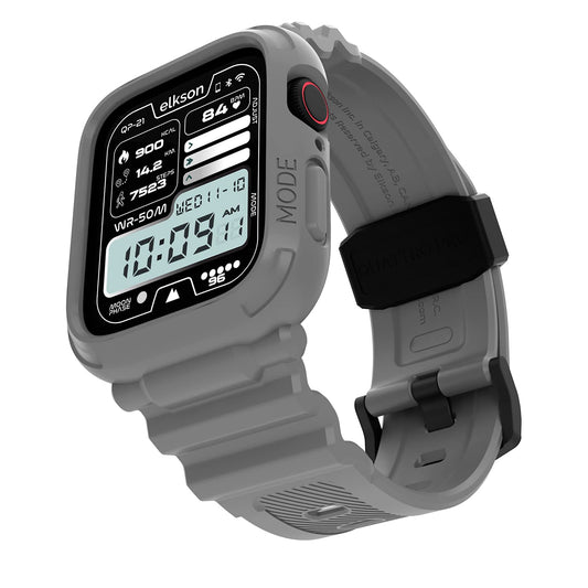 Funda Protectora de Grado Militar Con Correas elkson Gris para Apple Watch Series 9/8/7/6/SE/5/4 45/44mm