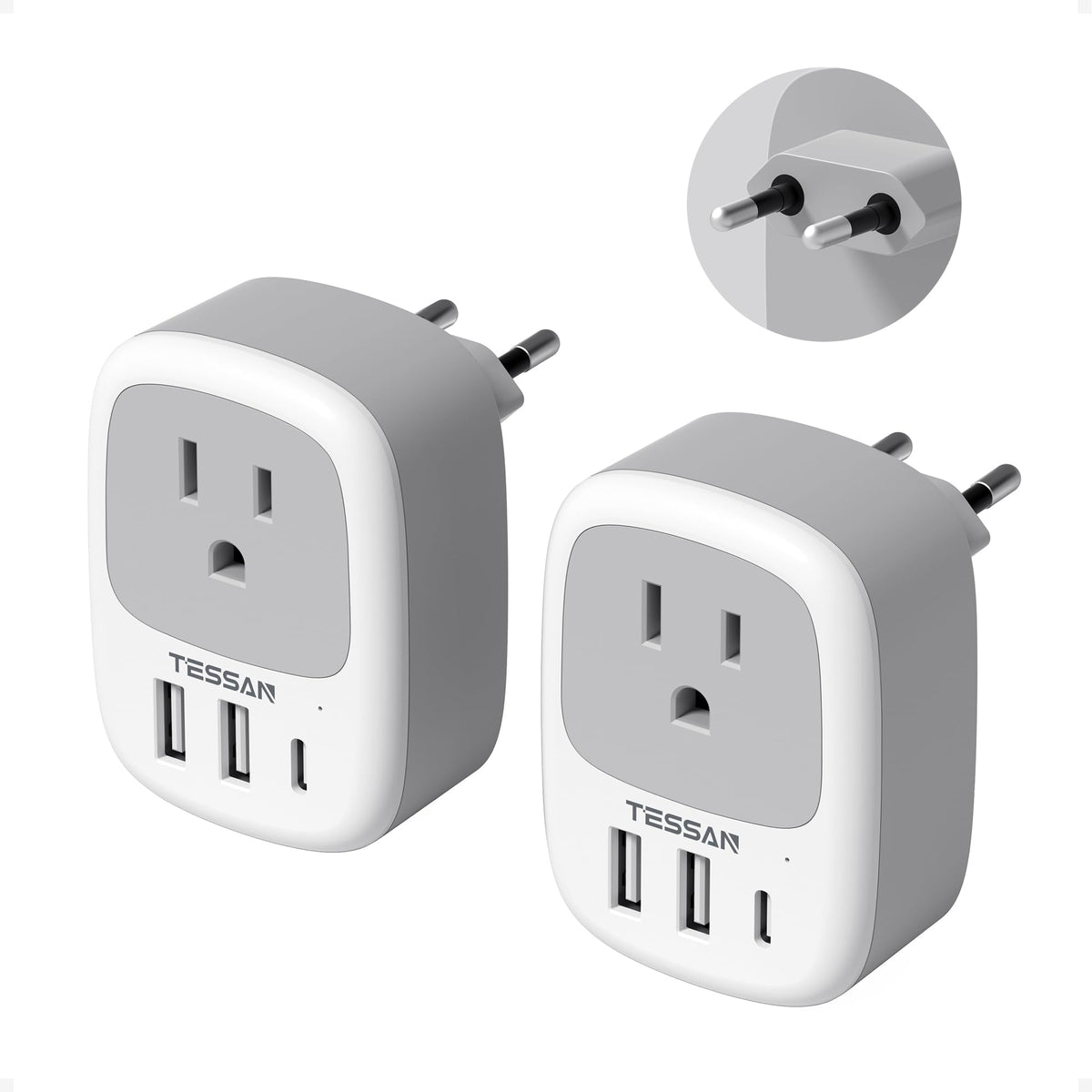 Adaptador Europeo TESSAN Blanco 15W Cargador Tipo C Carga Rápida 2 Unidades