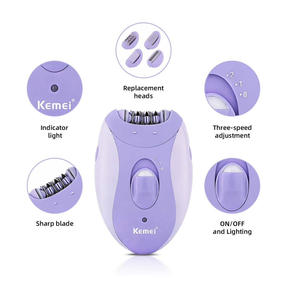 KEMEI 4 en 1 - Depiladora para mujer, para cara, piernas, brazos, km-6037