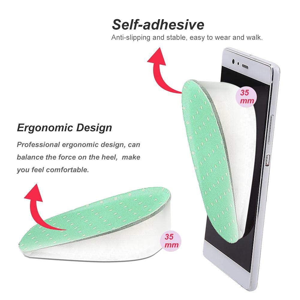 Plantillas Ortopédicas TMISHION Verde Gel de Silicona con Aumento de Altura 3.5cm