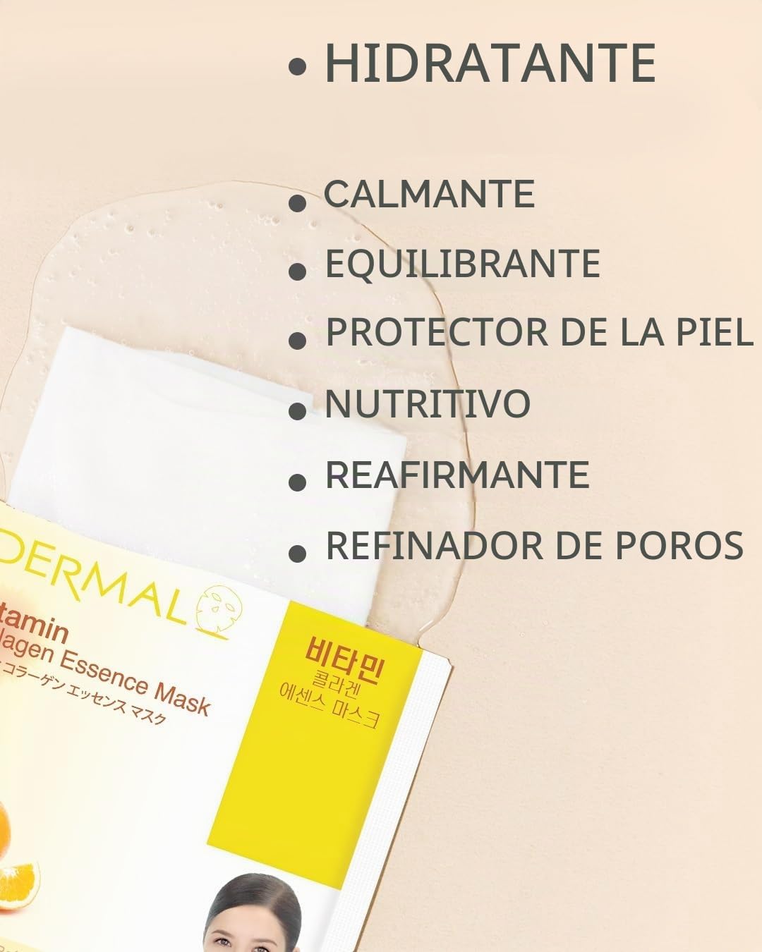 DERMAL 10 Mascarillas Faciales Brighten con Colágeno para Piel Sensible