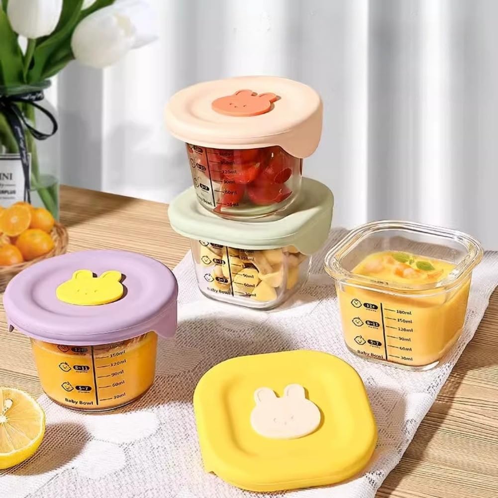Ivymei Mini recipientes de vidrio con tapas, pequeños tarros de vidrio transparentes para almacenamiento de alimentos con escala para porción de alimentos, salsa para inmersión, aperitivos, yogur