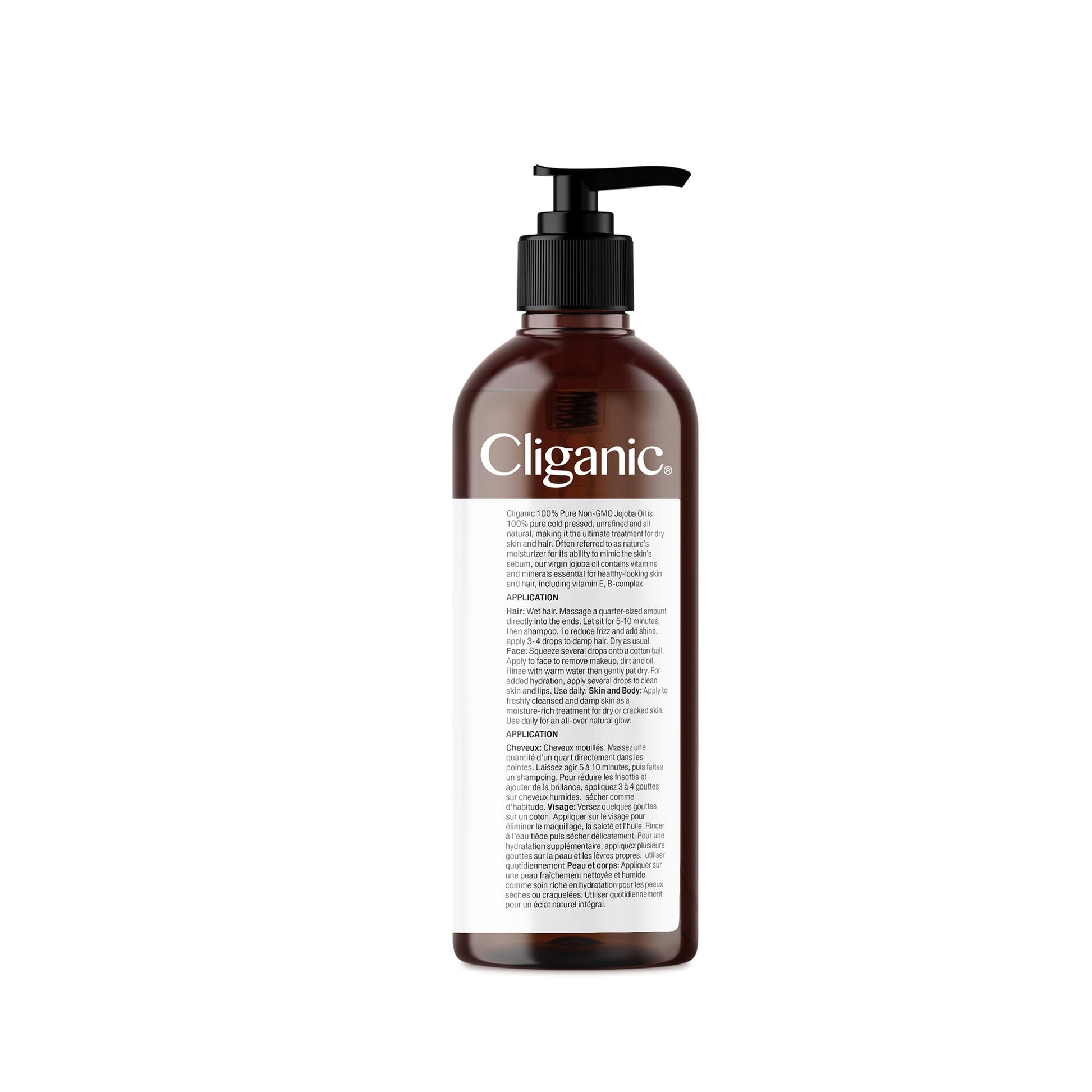 Cliganic Non-GMO Jojoba Oil, 480 ml - Pure Natural, Cold Pressed Body Oil - Unrefined Jojoba Oil for Skin, Hair, Scalp - No Synthetic Additives Moisturizing Oil - Vegan, Cruelty-Free Face Oil