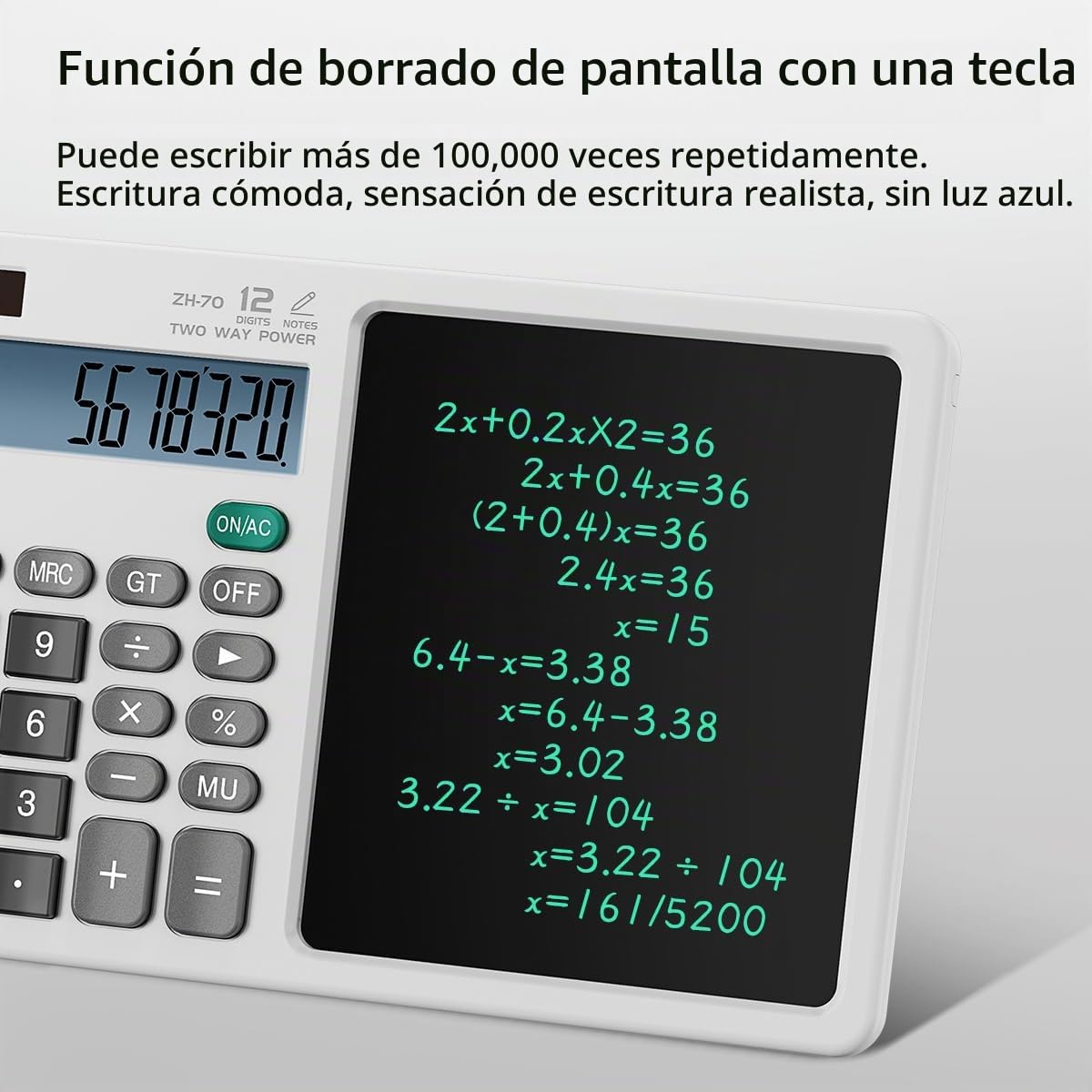 Calculadora de Escritorio DPEDUAI Blanco con Tablero de Notas LCD de 12 Dígitos y 2 Lápices Ópticos Integrados