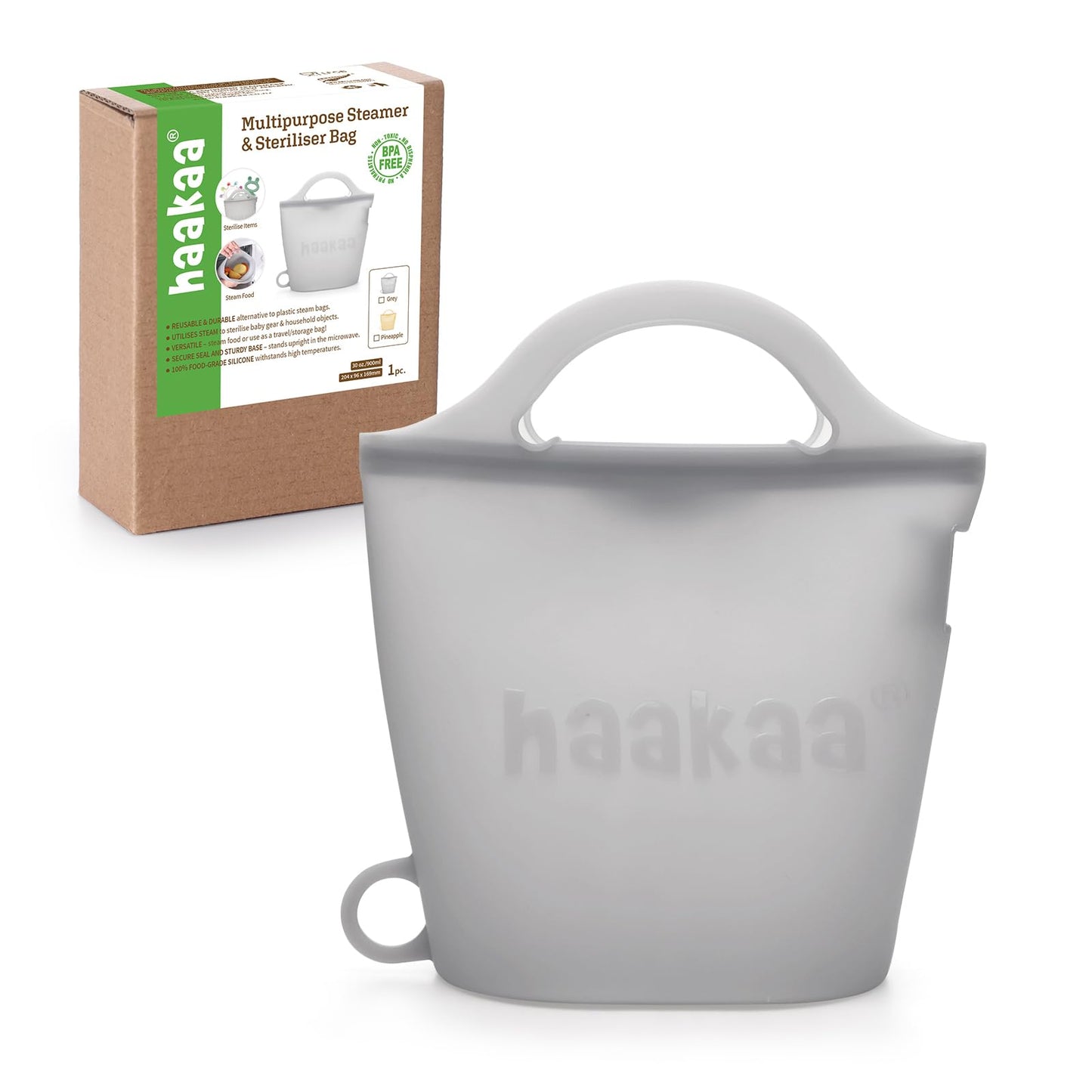 Bolsa de silicona para microondas y esterilización de viaje Haakaa, bolsas de silicona reutilizables para vaporizar de 900ml/30oz para artículos pequeños de bebé, chupetes, mordedores o tazas de bebé