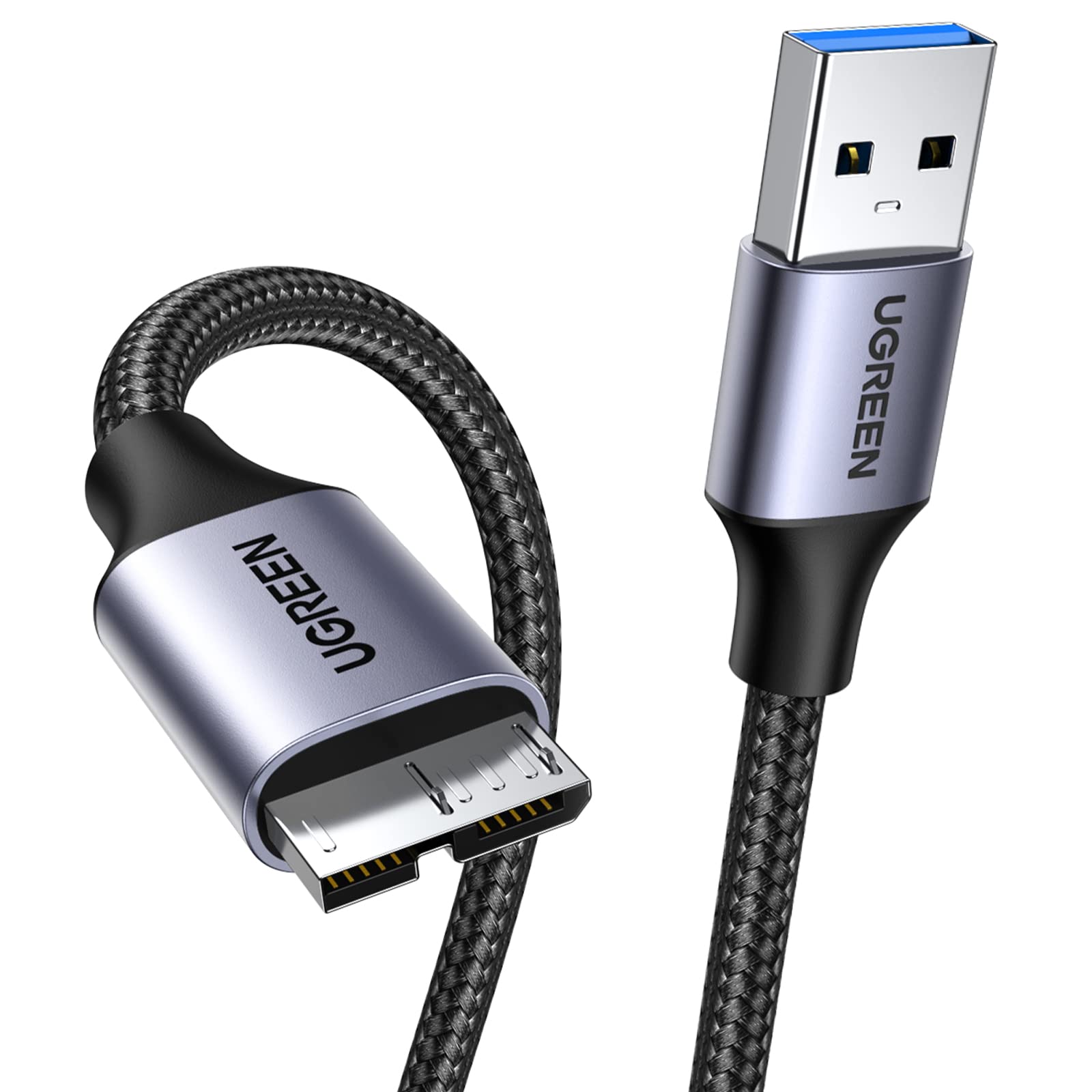 UGREEN Cable Micro B USB 3.0 Cable USB 3.0 Tipo A a Micro B Transferencia 5 Gbps para Disco Duro Externo WD Passport Toshiba Canvio Seagate Maxtor de Carga para Galaxy Note 3, S5, 0.5 Metros