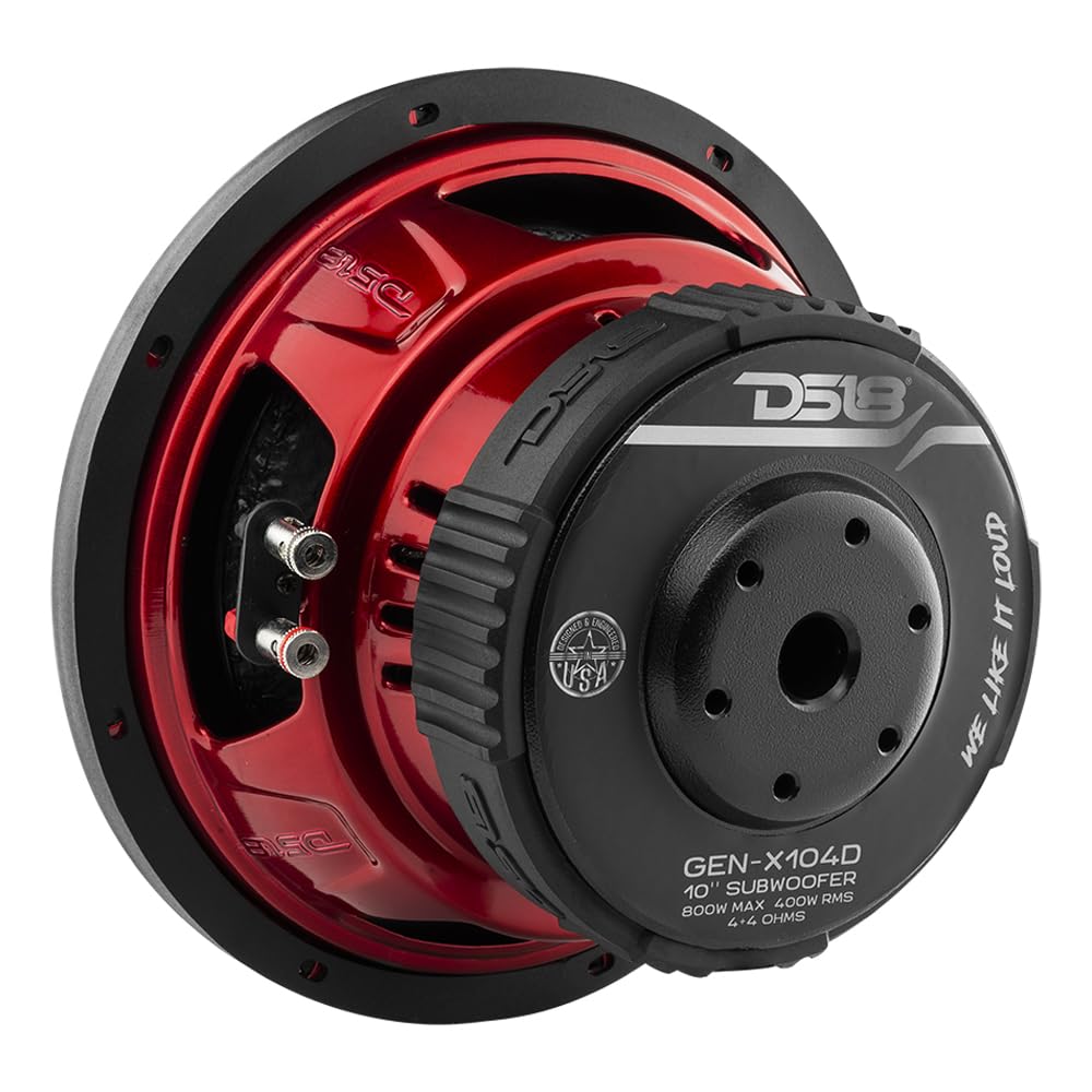 DS18 GEN-X104D Subwoofer in Black - 4 Layer Black Aluminum Voice Coil, 10", 800W MAX Power, 400W RMS, Dual 4 Ohms, DVC - Powerful Car Audio Bass Speaker (1 Speaker)
