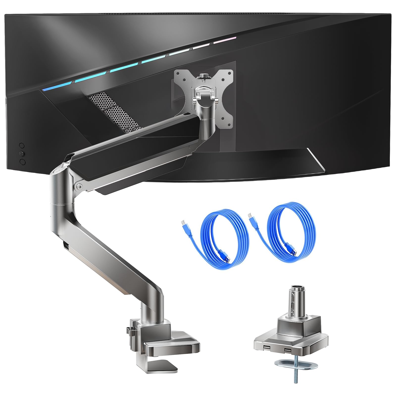 Brazo de Monitor WALI Plateado Ultrawide para Pantallas Curvadas de 13 a 49 Pulgadas con Puertos USB 3.0