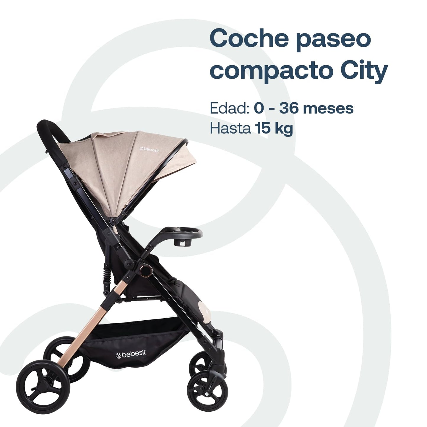 Bebesit Carriola City | Cochecito Compacto | Multi Posiciones de Reclinado | Moisés Convertible | Cinturón de seguridad de 5 puntas | Confort para Bebés
