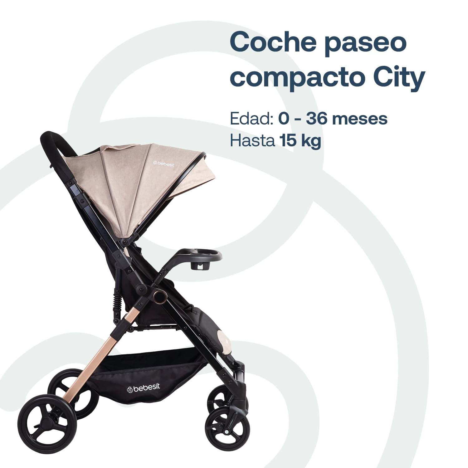 Bebesit Carriola City | Cochecito Compacto | Multi Posiciones de Reclinado | Moisés Convertible | Cinturón de seguridad de 5 puntas | Confort para Bebés
