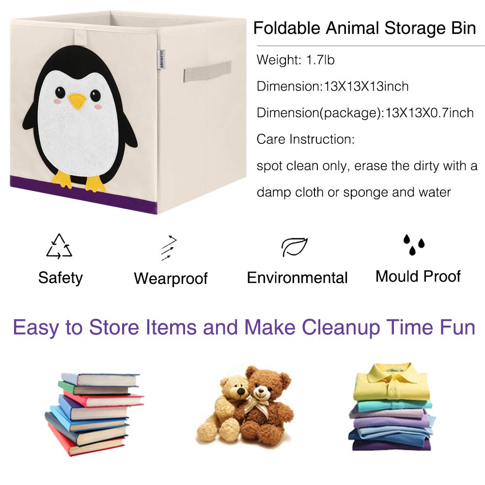 CLCROBD Cubos de almacenamiento plegables con diseño de animales, caja de juguetes de tela/cofre/organizador para guardería infantil, 33 cm (Pingüino)
