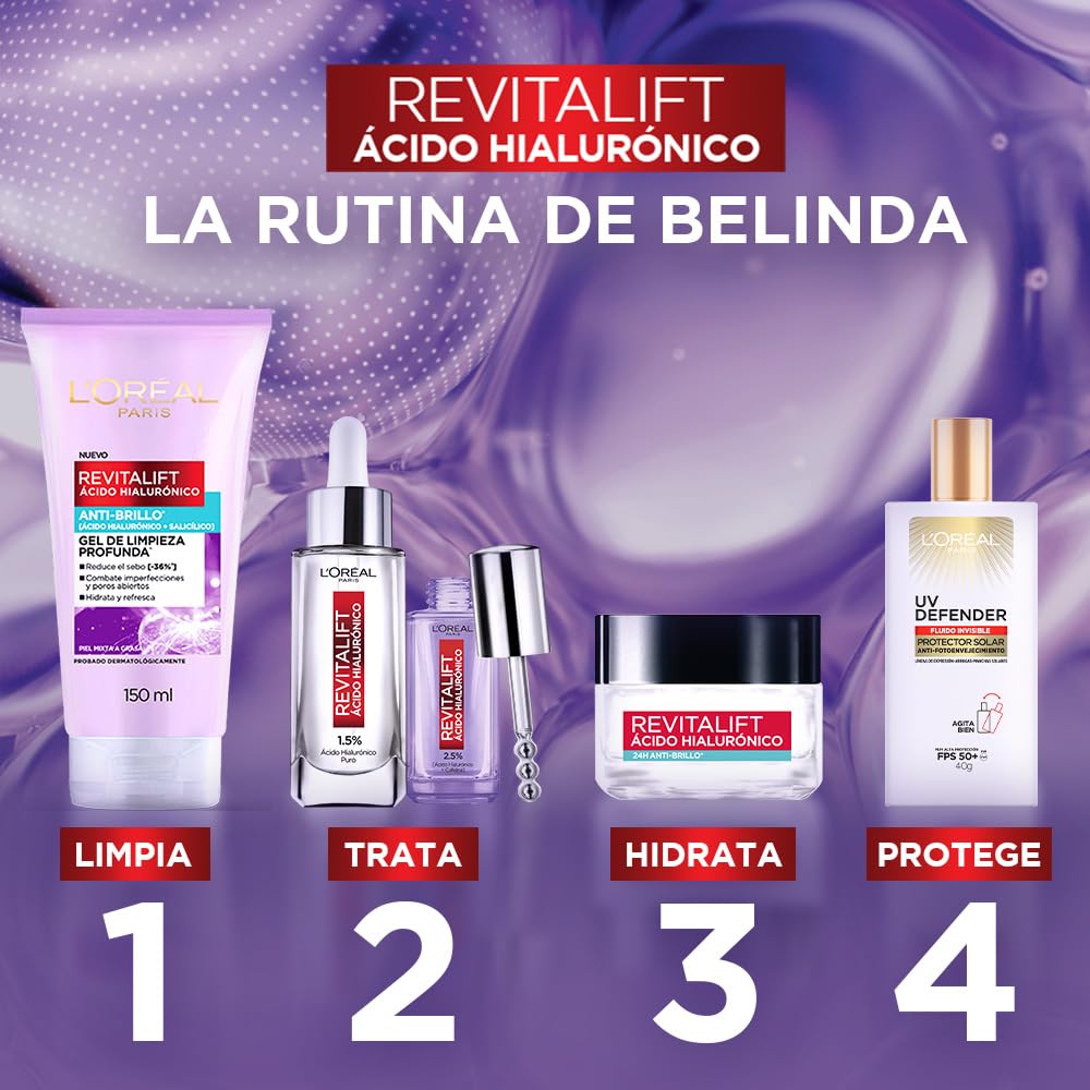 L'Oréal Paris Sérum Rostro Revitalift Ácido Hialurónico hidrata intensamente y rellena líneas de expresión, 30ml