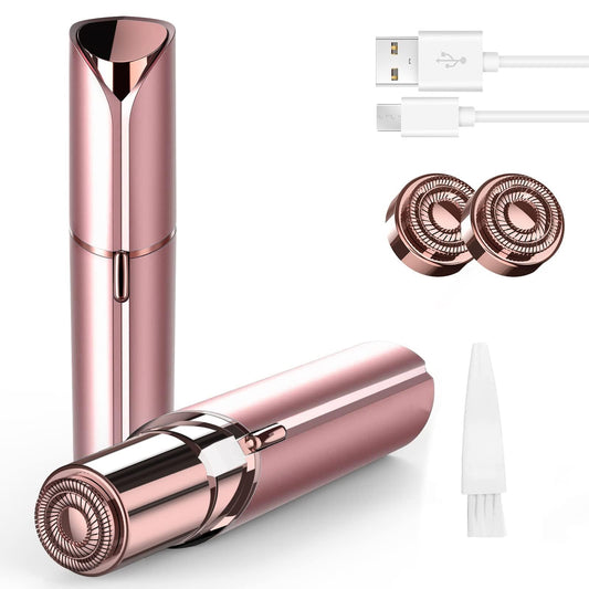 Depiladora Facial Mujer Sin Dolor, Depilador Electrico de Rostro Recargable, Removedor de Vello para Bikini/Axilas/Bigote/Barbilla/Brazos, 2 Cabezales de Repuesto Incluidos (Oro Rosa)