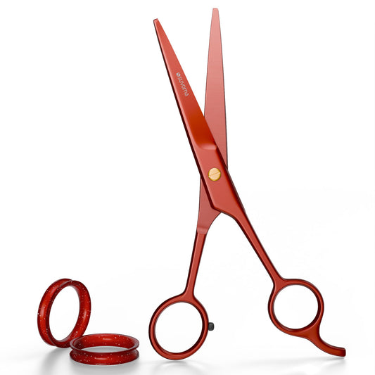 Tijeras de corte de pelo de 6,5 pulgadas para profesionales, barberos y peluqueros - Tijeras de pelo para cortar y recortar - Tijeras de pelo de mano derecha para hombres, mujeres y adultos (ROJO)