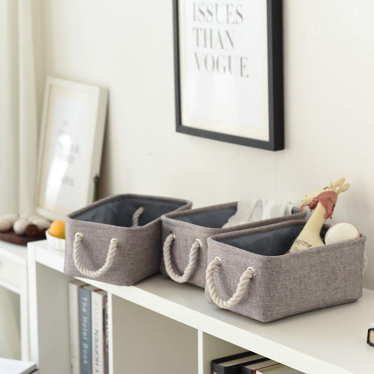 TheWarmHome Cesta de almacenamiento plegable con asa de cuerda de algodón resistente, plegable, funciona como almacenamiento de bebé, almacenamiento de juguetes, cestas de guardería, gris, 3Pack-13