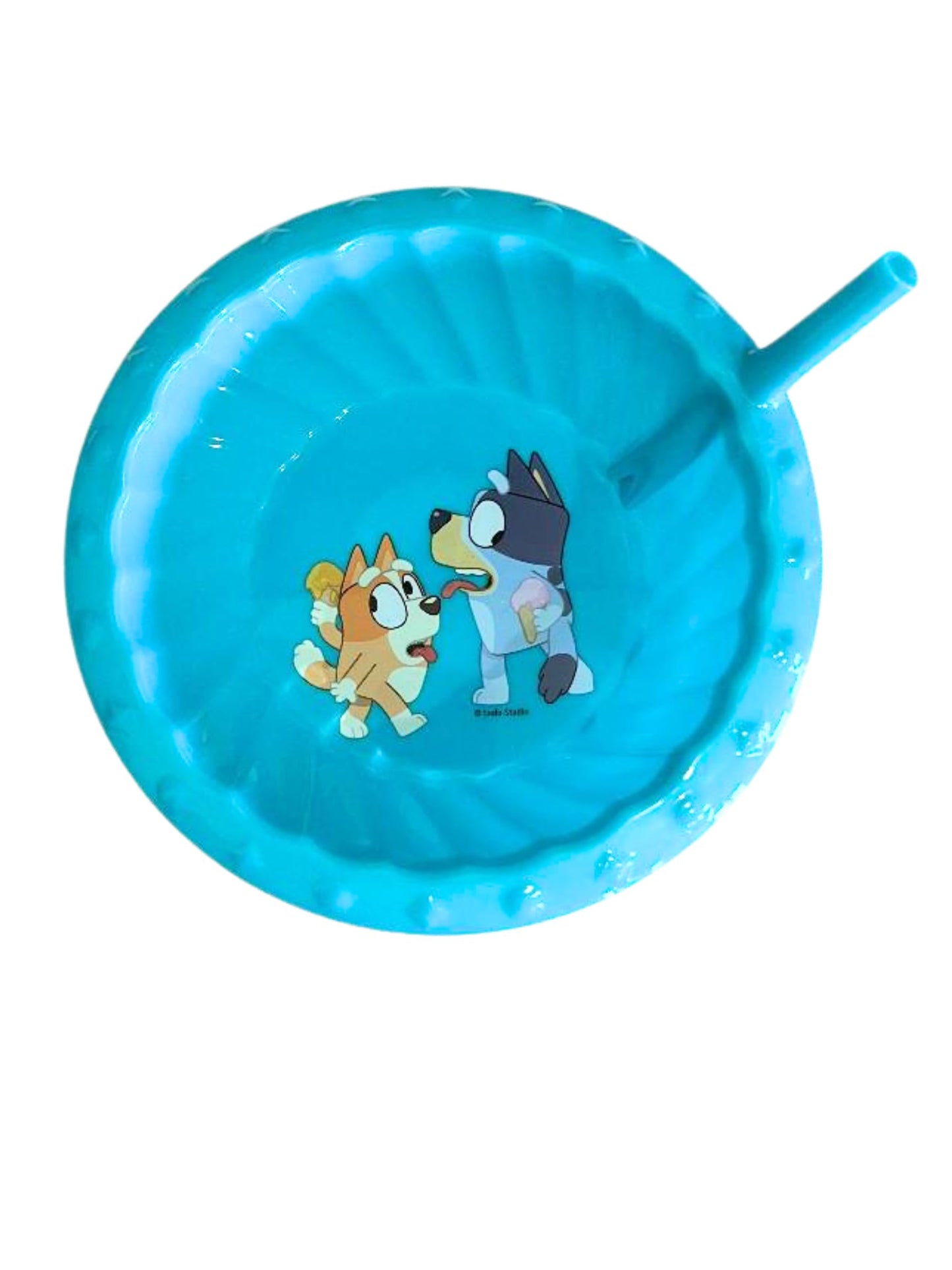 Lunch Money Blue - Tazón de plástico para sorbos de dibujos animados con pajita, 15 onzas. Perfecto para desayuno de niños, almuerzos, etc.