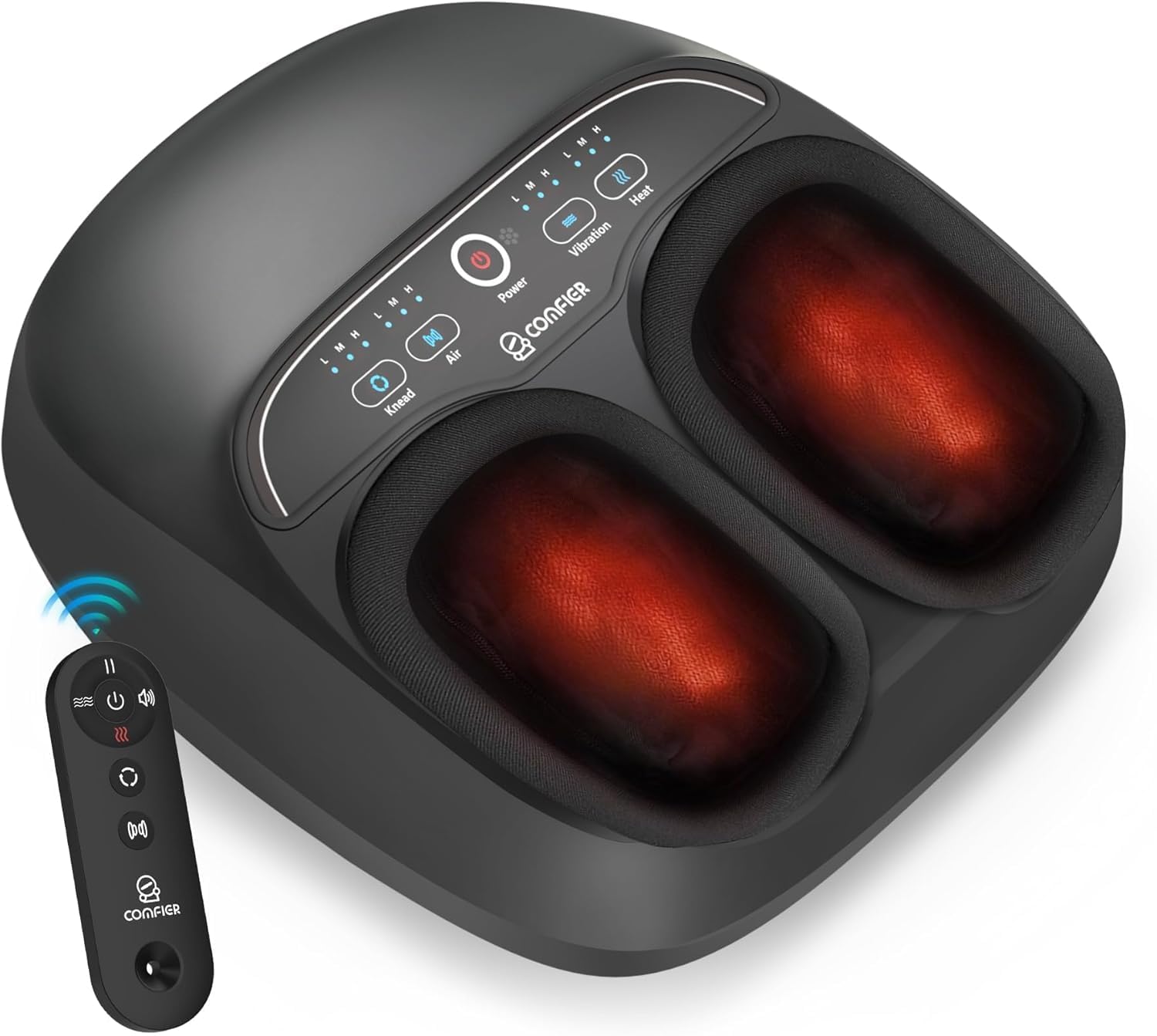 COMFIER Máquina Masajeadora De Pies Con Calor, Shiatsu, Kneading, Compresión, Ideal Para Neuropatía Y Fascitis Plantar, Control Remoto, Ajustes Personalizables, Función De Pausa, Negro