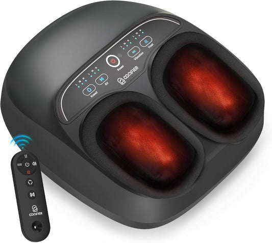 COMFIER Máquina Masajeadora De Pies Con Calor, Shiatsu, Kneading, Compresión, Ideal Para Neuropatía Y Fascitis Plantar, Control Remoto, Ajustes Personalizables, Función De Pausa, Negro