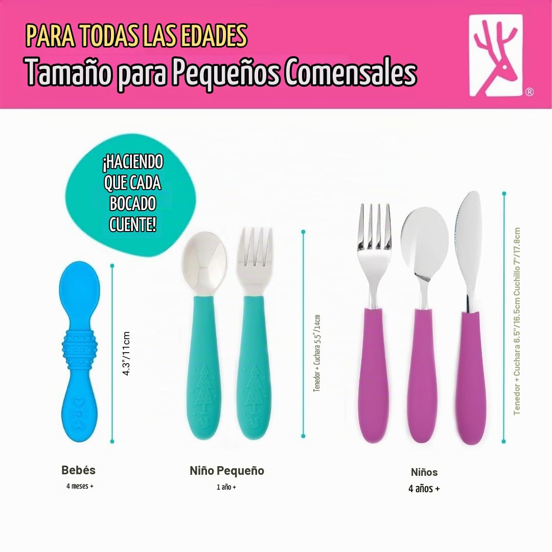 Elk and Friends - Cubiertos para bebés y niños pequeños con asas de