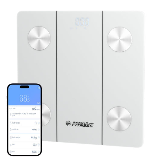 BalanceFrom Báscula digital de baño con tecnología Step-On y pantalla retroiluminada, 181.44 kg, Plus, Plateado