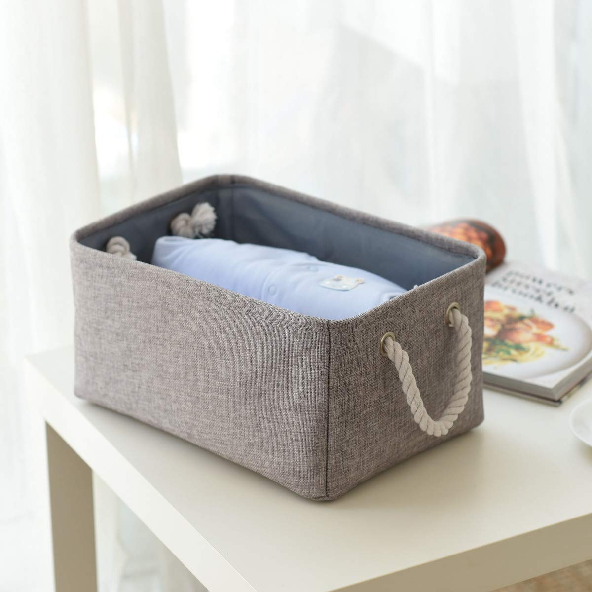 TheWarmHome Cestas de Almacenamiento Grandes, Paquete de 2 Cubos de Almacenamiento de Tela Gris para Mesa de Cambio Guardería Sala de Estar Cuarto de Niños Sala de Juegos Juguetes, Cestas de