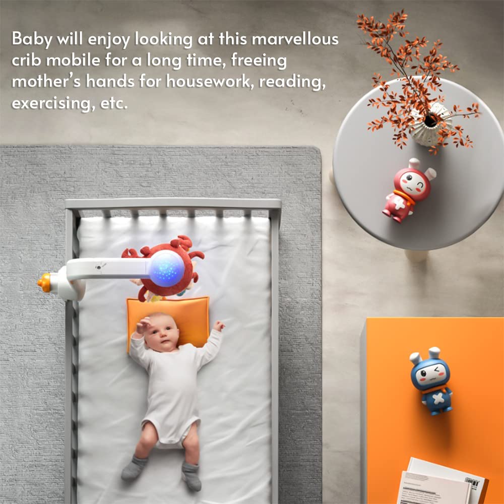 Juguete Móvil Musical XCPHGFM Cangrejo Multifuncional Giratorio 360° con Proyector Estrellado y Sonajeros Colgantes para Bebés Recién Nacidos