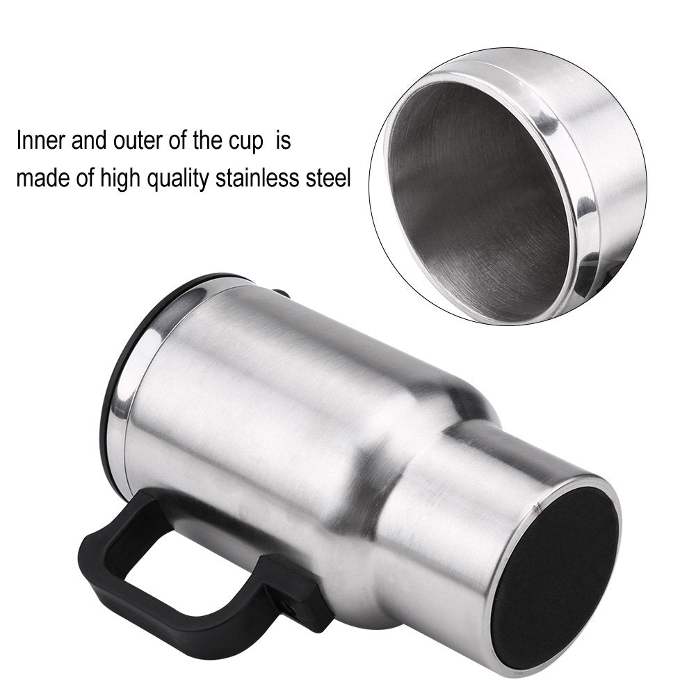 Hervidor de Agua Eléctrico 12V 450ml - Taza de Calefacción de Viaje de Acero Inoxidable para Café y Té - Portátil para Coche