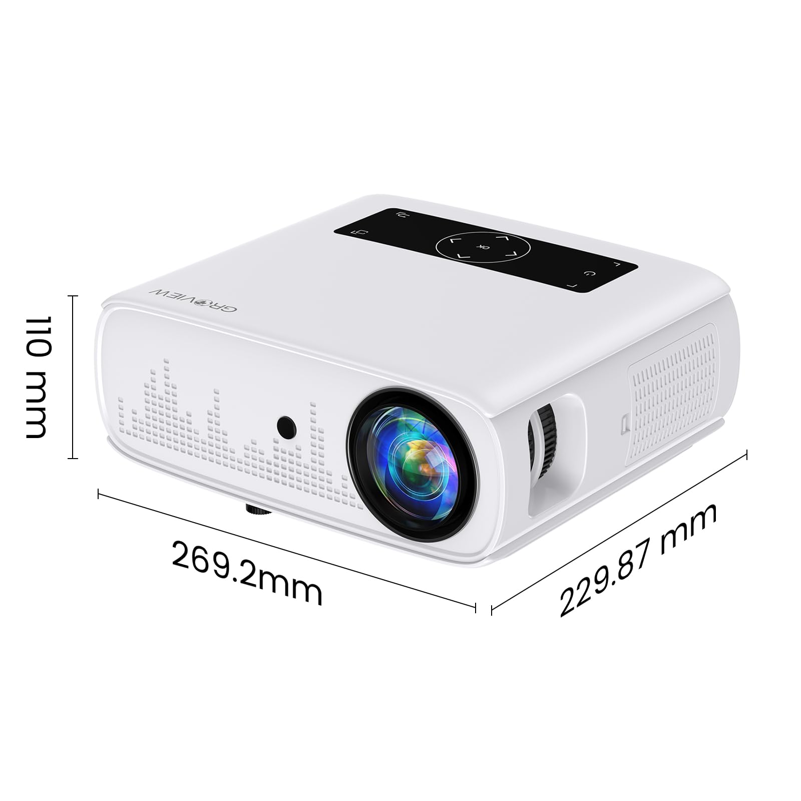 Proyector Groview Blanco FHD 15000lux con WiFi y Bluetooth para Cine en Casa 300'' Soporte 4K para iOS y Android