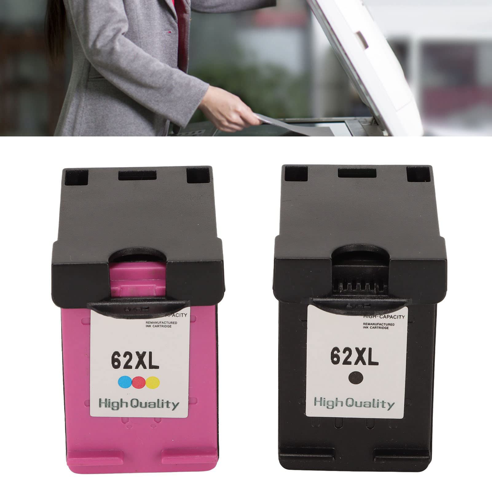 Hilitand Paquete Combinado de Cartuchos de Tinta 62XL Compatible con OfficeJet 200 258 5540 5542 5640 7640 Y para Impresora Envy 5540 5542 5545 5640, 1 Negro, 1 Tricolor, 2