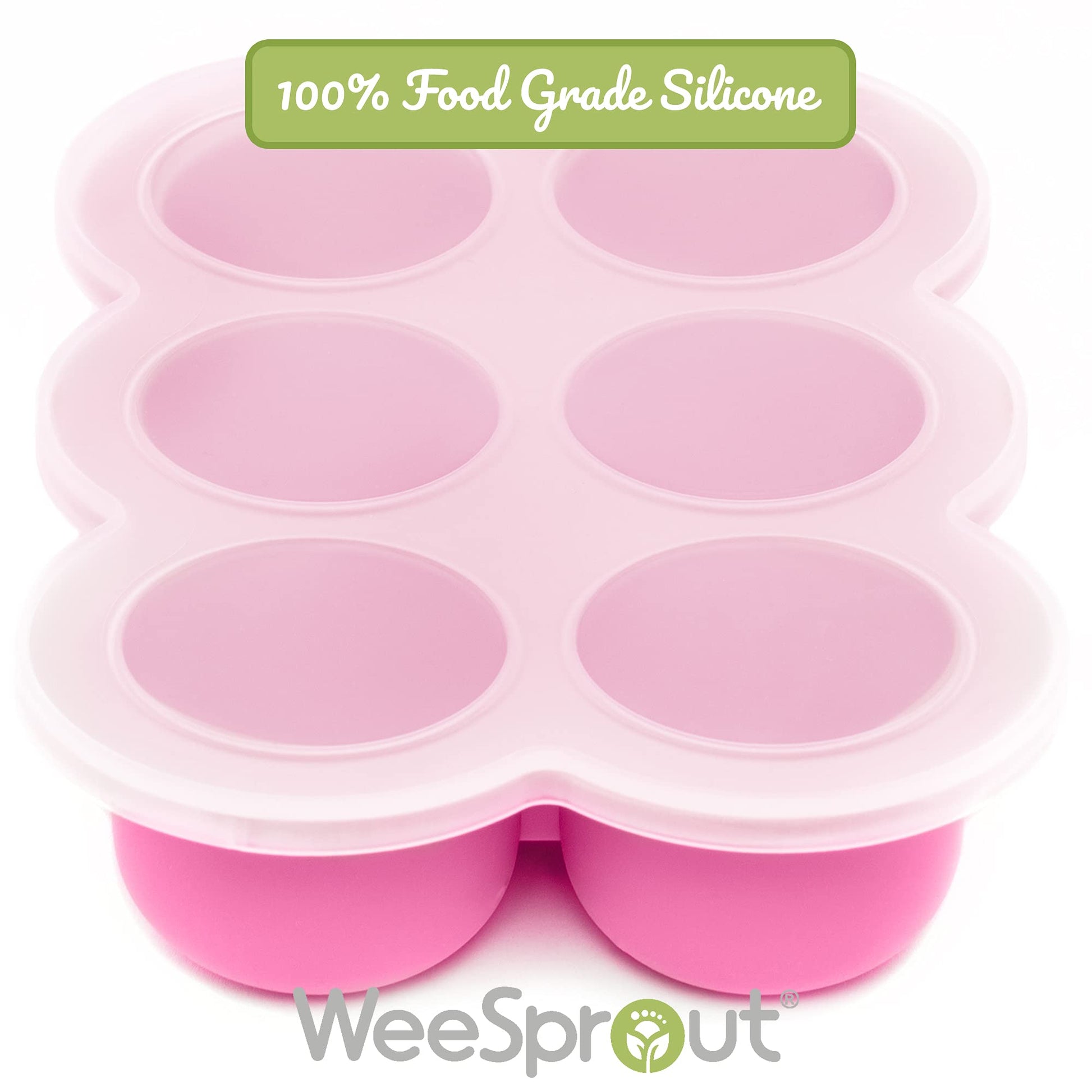 Bandeja de silicona para congelador WeeSprout con tapa a clip, contenedor de almacenamiento de comida perfecto para alimentos caseros para bebés, purés de verduras y frutas, y leche materna (Rosa