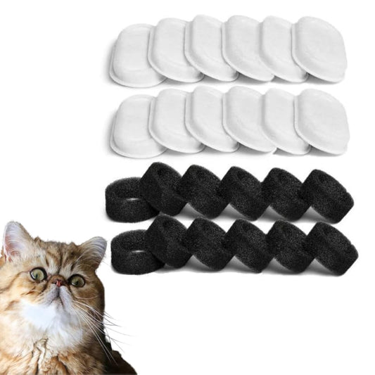 Filtros de fuente de agua para gatos, 12 filtros con 12 esponjas, filtros de repuesto para fuente de agua de acero inoxidable para gatos PLWF003 y PLWF006