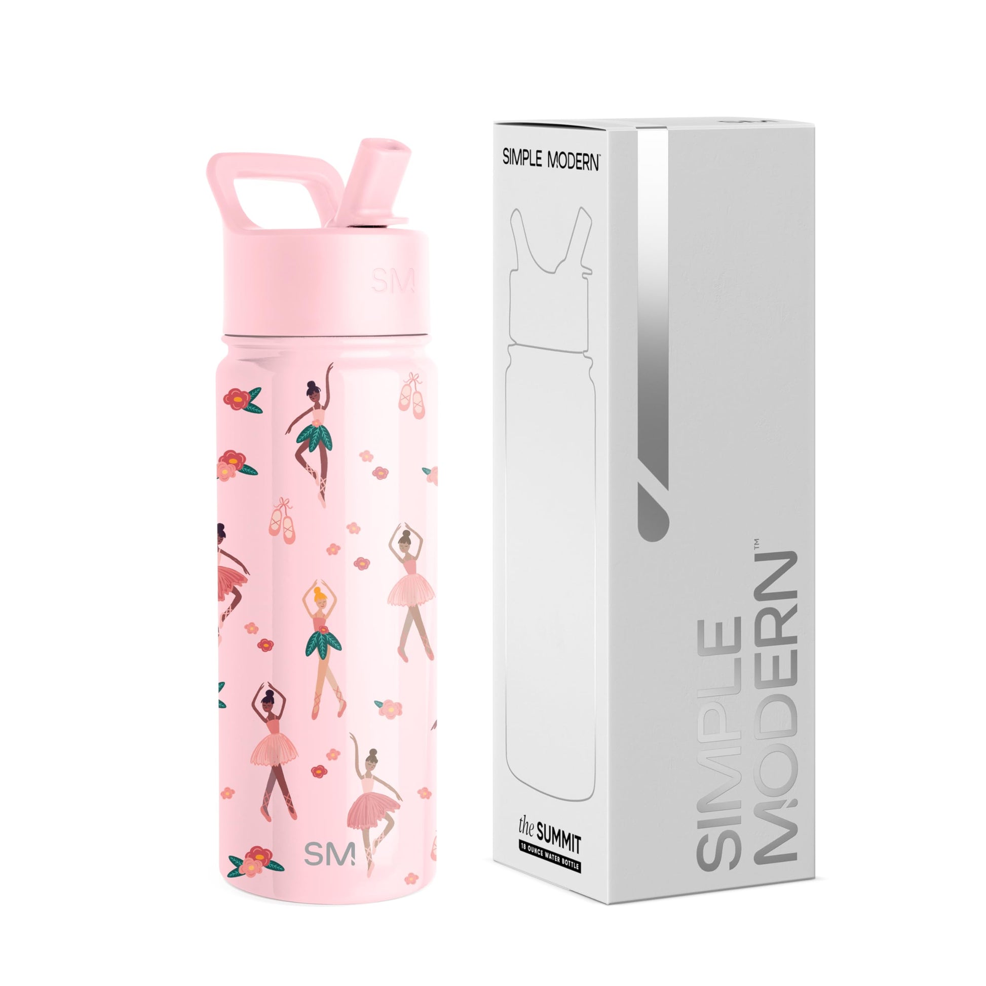 Simple Modern Kids Water Bottle with Straw Lid | Insulated Stainless Steel Reusable Tumbler for Toddlers, Girls | Summit Collection | 18oz, Pink Ballerina