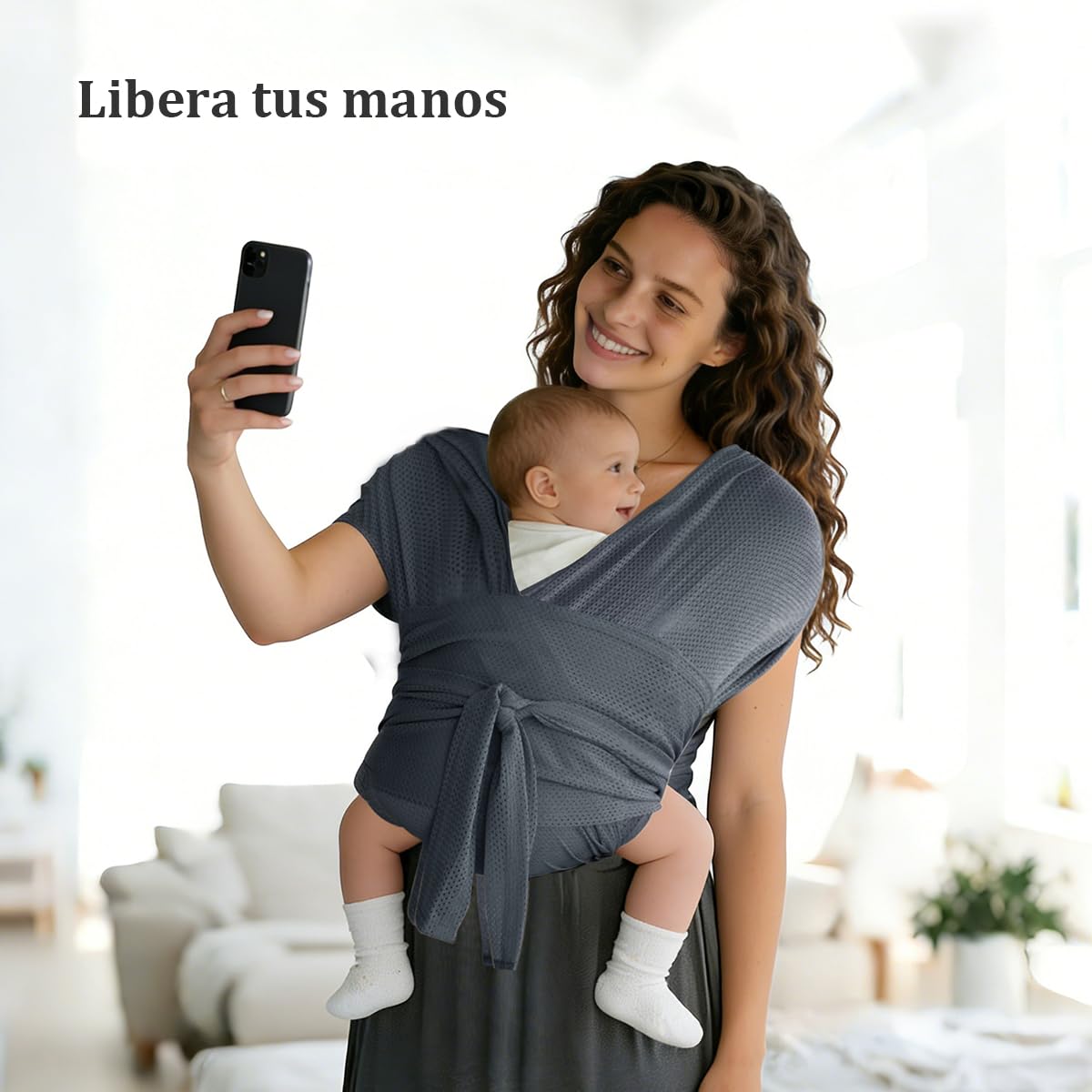 Fular Portabebés Ergonómico y Elástico para Bebés de 0 a 36 Meses, Ajustable desde Recién Nacidos hasta Niños Pequeños (Gris)