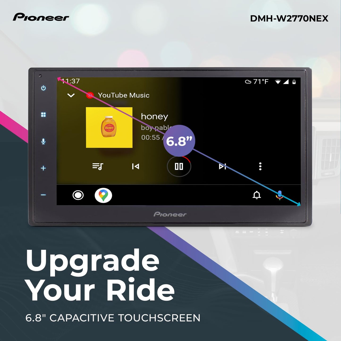 Radio HD Doble DIN Pioneer 6.8 Pulgadas Capacitiva con Apple CarPlay y Android Auto Inalámbrico y Bluetooth para Automóviles