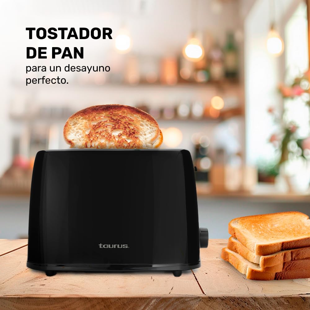 TAURUS LUCERNA | Tostador para Pan | 2 Rebanadas | 6 Niveles de Tostado | Paro automático | Paredes de tacto frío | Amplias aberturas