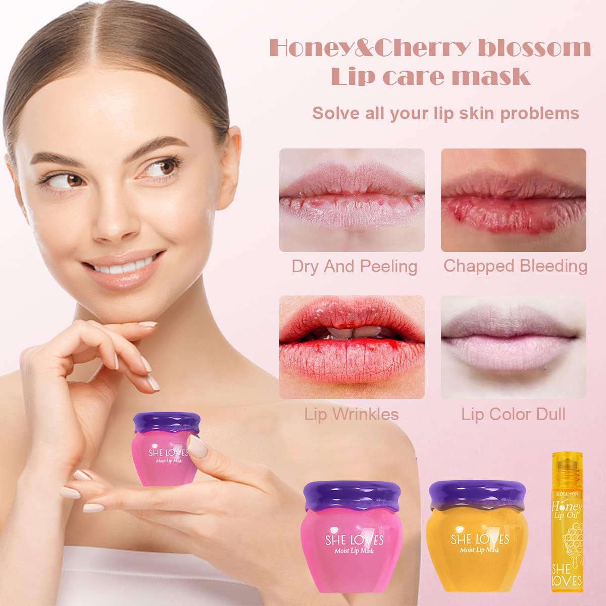 Pack de 2 Mascarillas de Labios Honey&Sakura Hidratante y Reparador para Día y Noche