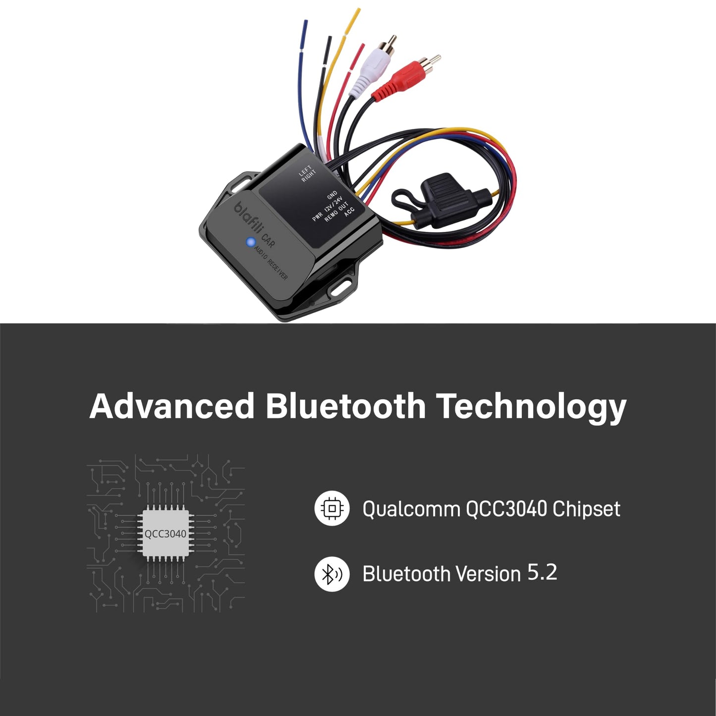 blafili - Receptor Bluetooth 5.2 para coche, aptX adaptable, aptX HD, AAC, SBC, compatible con 12 V/24 V, disparador remoto, salida RCA estéreo, adaptador inalámbrico A2DP para coche, camión, marina