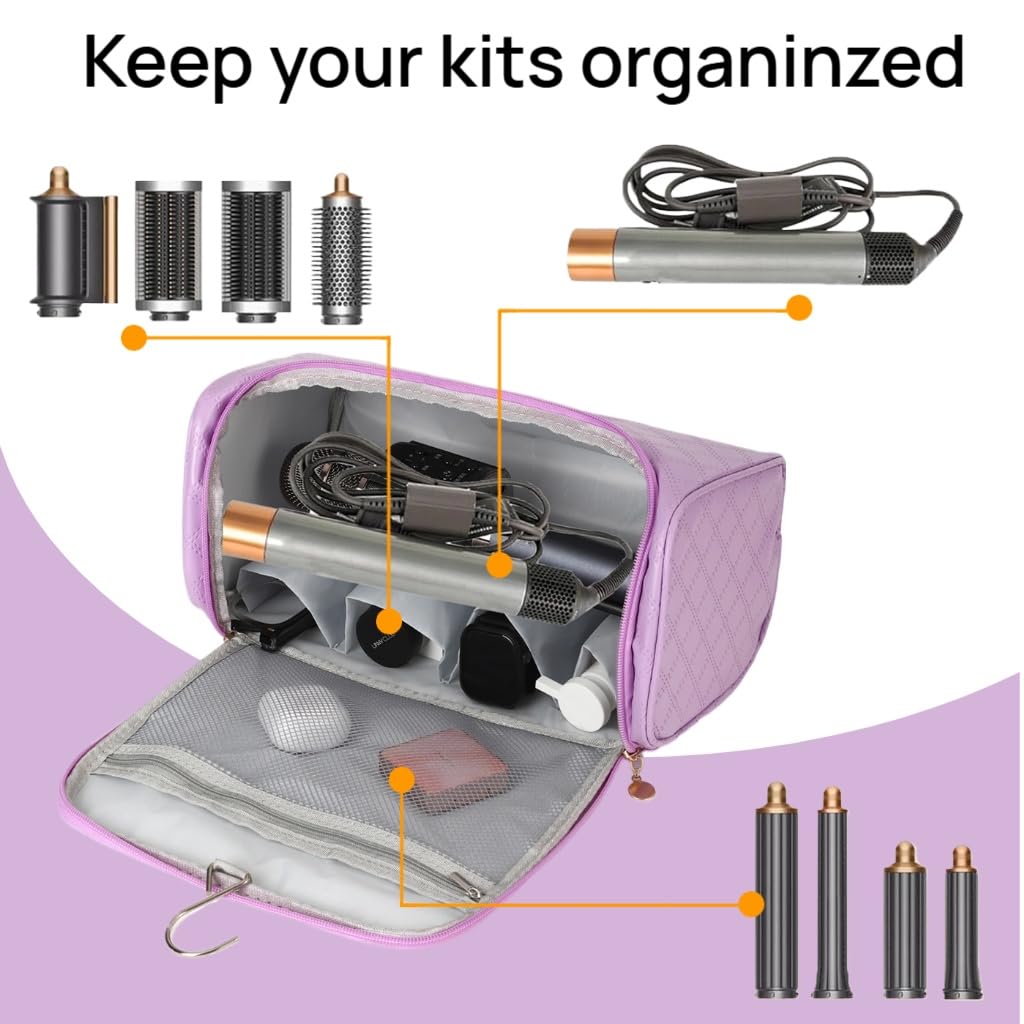 Dongawin - Funda de viaje de piel de alta calidad para airwrap dyson y shark secador de pelo, impermeable y fácil de limpiar con acolchado suave de 360°, bolsa de viaje ligera para herramientas de