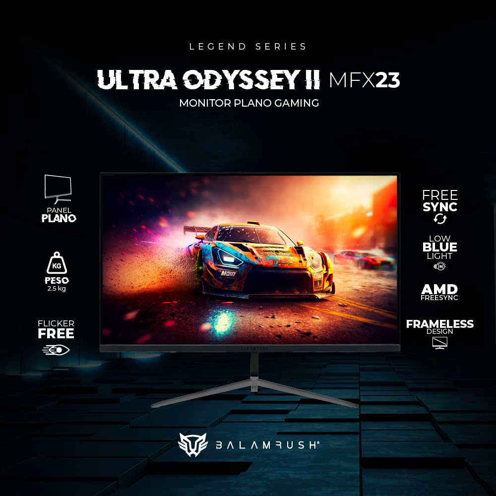 Balam Rush Monitor Gamer Plano 23.8" IPS/Ultra Odyssey II MGF23 / FHD / 100Hz / 1ms / 1xHDMI 1.4 / 1xDP 1.2 / 1xTYPE C 15W / Vesa 100x100mm / Negro