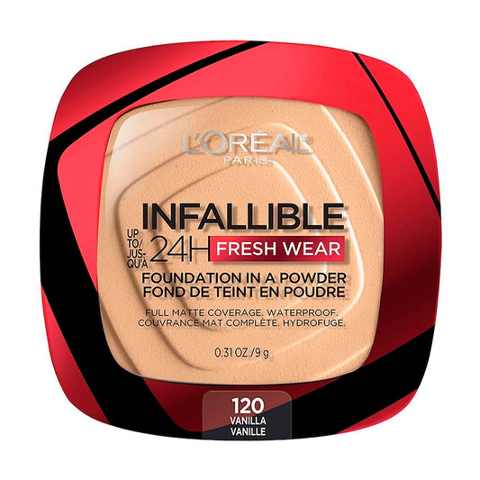 L´Oréal Paris base de maquillaje en polvo de larga duración Infallible 24h Freshwear, Tono120 Vainilla, 9gr