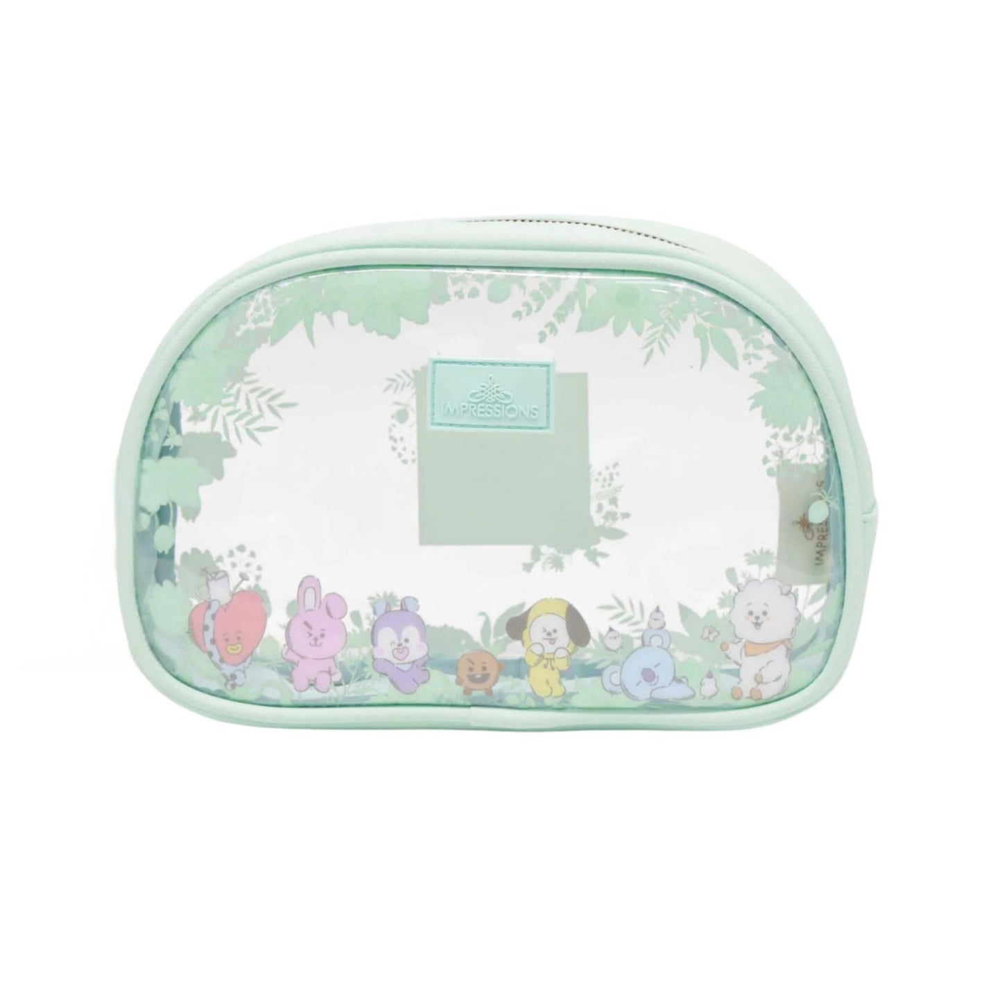 Impressions Vanity BT21 3-PC. Juego de bolsas de maquillaje con bolsas grandes, medianas y pequeñas, organización de maquillaje con bolsillo interior deslizante, material de PVC transparente, bolsa de