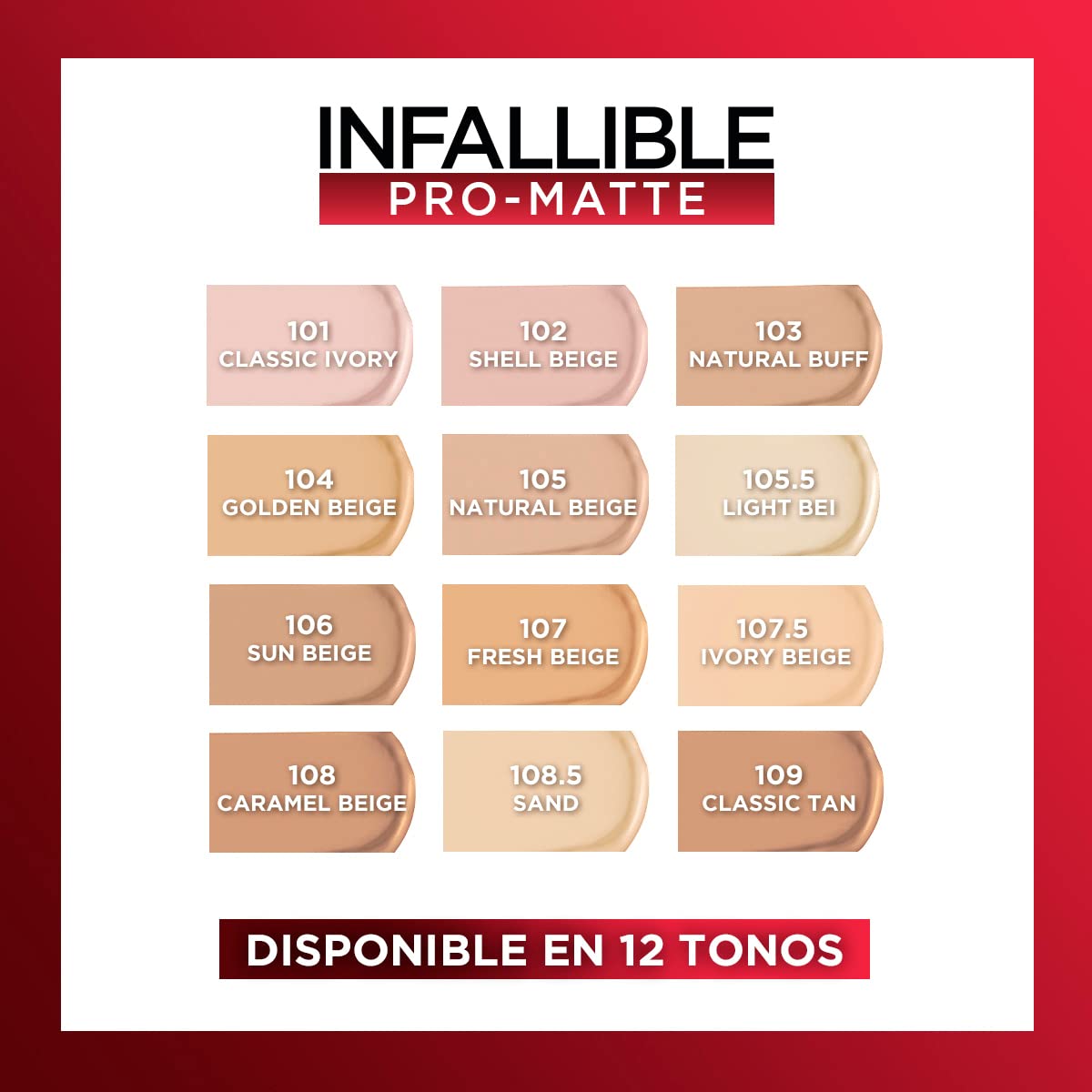 L'Oréal Paris, Base de maquillaje líquida de larga duración, Infallible 24h Pro-matte, Tono Sun Beige 106, 30ml
