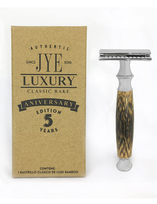 JYE Rastrillo Vintage De Lujo Bamboo, corte profesional, incluye navajas doble filo de regalo, Rastrillo de Acero Inoxidable